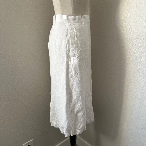 Massimo Dutti Linen White Pencil Skirt Back & Front Slit Minimalist Chic Sz S - Picture 3 of 7
